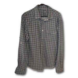 AX Mens Plaid Long Sleeve Shirt With Studs Size: L